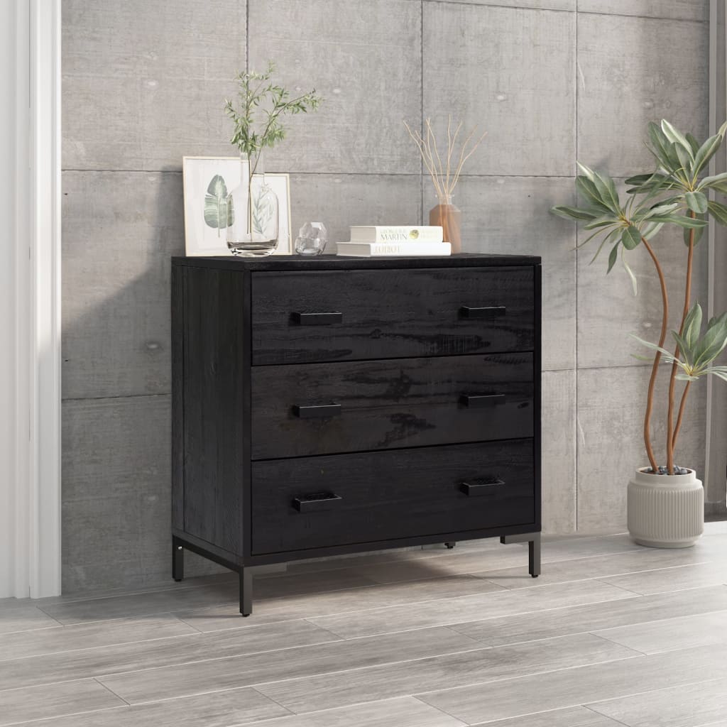 Kommode Schwarz 75x35x70 cm Massivholz Kiefer – Bild 1